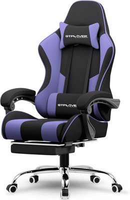 Gtplayer Fabric Gaming Chair With Footrest, Massage Ergonomic Computer Chairs Height Adjustable Heavy Duty Pc Chair, Purple - image 1