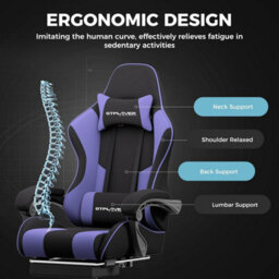 Gtplayer Fabric Gaming Chair With Footrest, Massage Ergonomic Computer Chairs Height Adjustable Heavy Duty Pc Chair, Purple - thumbnail 8