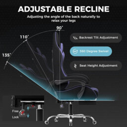 Gtplayer Fabric Gaming Chair With Footrest, Massage Ergonomic Computer Chairs Height Adjustable Heavy Duty Pc Chair, Purple - thumbnail 4