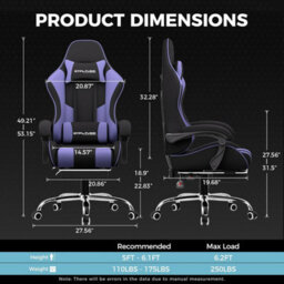 Gtplayer Fabric Gaming Chair With Footrest, Massage Ergonomic Computer Chairs Height Adjustable Heavy Duty Pc Chair, Purple - thumbnail 3