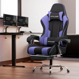 Gtplayer Fabric Gaming Chair With Footrest, Massage Ergonomic Computer Chairs Height Adjustable Heavy Duty Pc Chair, Purple - thumbnail 2