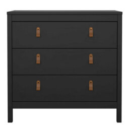 Wyld Haus Wildberry Matt Black 3-Drawer Chest With Brown Leather Strap Handles 821 X 384 X 797 mm - thumbnail 3