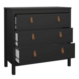 Wyld Haus Wildberry Matt Black 3-Drawer Chest With Brown Leather Strap Handles 821 X 384 X 797 mm - thumbnail 6