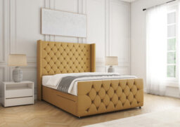 "Bsspoke Divan Bed Set Mustard Velvet With 54Inch Wingedback Headboard& 20"" Footboard & Mattress No Drawers 3Ft 4Ft 4Ft6 5Ft 6Ft" - thumbnail 2