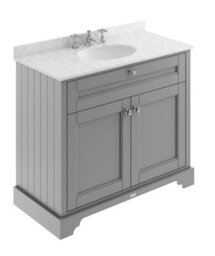 Hudson Reed Floor Standing Two Door Traditional Vanity Unit With 3 Tap Hole Grey Marble Top & Basin In Storm Grey, 1020 X 470mm