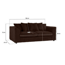 BlissFurniture Ltd Bliss Furniture Jumbo Cord 3 Seater Scatter Back Sofa In Brown Colour Deep Comfort Modern Design Arms Compact Yet Spacious - thumbnail 2