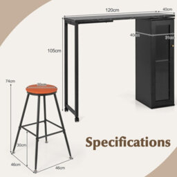 Costway Swivelling Top Bar Table And Chairs Set Of 3 W/ Storage Cabinet-Black - thumbnail 2