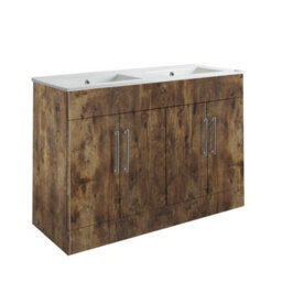 Homestylestore 1210mm Dark Oak Floorstanding Bathroom Vanity Unit Double Basin And Chrome T Bar Handle - thumbnail 1