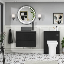 Royal Bathrooms Royal Bathroom Elmore 700mm Nocturne Black Wall Mounted Bathroom Vanity Unit 2 Drawer Plain White Worktop With Art Square Basin - thumbnail 5