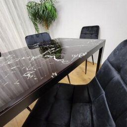 Kosy Koala Black Glass Marble Effect Dining Table Set With 6 Black Velvet Chairs - thumbnail 5