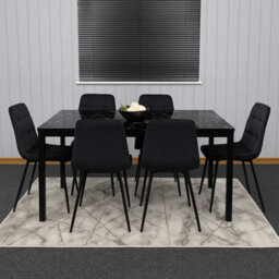Kosy Koala Black Glass Marble Effect Dining Table Set With 6 Black Velvet Chairs - thumbnail 2