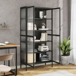 Berkfield Highboard Black 85X40X180 Cm Glass And Steel - thumbnail 3