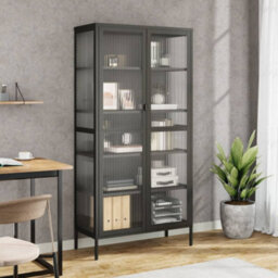 Berkfield Highboard Black 85X40X180 Cm Glass And Steel