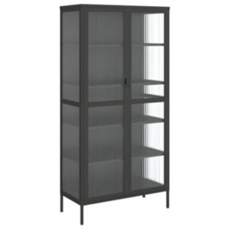 Berkfield Highboard Black 85X40X180 Cm Glass And Steel - thumbnail 2