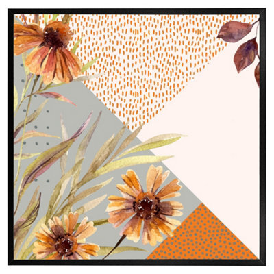"Andrew Lee Autumn Geometric Shapes And Flowers (Picutre Frame) / 12X12"" / Oak" - image 1