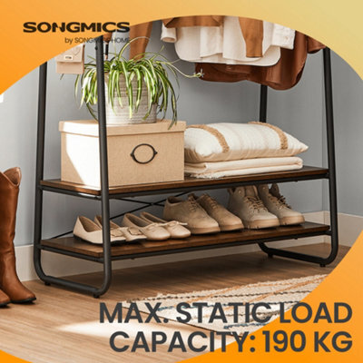 Songmics Clothes Rail With 2 Shelves, Clothes Rack , 6 S-Shaped Hooks, Steel Frame, For Bedroom, Rustic Brown And Black - image 1