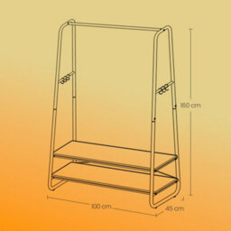Songmics Clothes Rail With 2 Shelves, Clothes Rack , 6 S-Shaped Hooks, Steel Frame, For Bedroom, Rustic Brown And Black - thumbnail 6