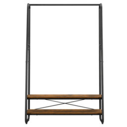 Songmics Clothes Rail With 2 Shelves, Clothes Rack , 6 S-Shaped Hooks, Steel Frame, For Bedroom, Rustic Brown And Black - thumbnail 3