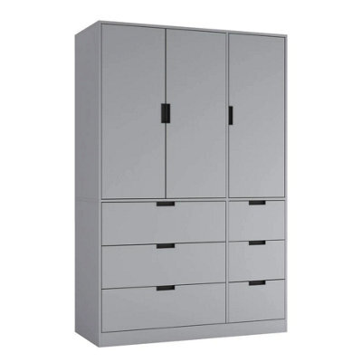 Urbn-Living Urbnliving Wooden 3 Door 6 Drawer Wardrobe Bedroom Storage Closet Shelves Hanging Rail Grey Unit - Grey Doors Drawers - image 1