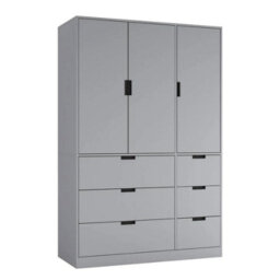 Urbn-Living Urbnliving Wooden 3 Door 6 Drawer Wardrobe Bedroom Storage Closet Shelves Hanging Rail Grey Unit - Grey Doors Drawers - thumbnail 1