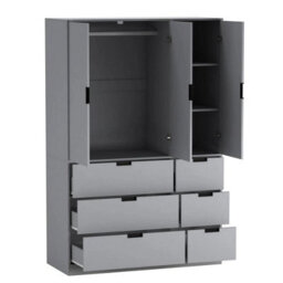 Urbn-Living Urbnliving Wooden 3 Door 6 Drawer Wardrobe Bedroom Storage Closet Shelves Hanging Rail Grey Unit - Grey Doors Drawers - thumbnail 6