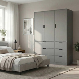 Urbn-Living Urbnliving Wooden 3 Door 6 Drawer Wardrobe Bedroom Storage Closet Shelves Hanging Rail Grey Unit - Grey Doors Drawers - thumbnail 2