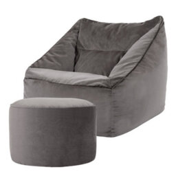icon Natalia Velvet Adults Bean Bag Armchair And Pouffe, Ready Filled Large Beanbag And Footstool Charcoal Grey - thumbnail 4