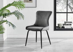 Furniturebox Uk Palma Black Semi-Gloss Round Pedestal Dining Table & 6 Dark Grey Velvet Nora Black Leg Chairs - thumbnail 8
