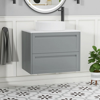 Royal Bathrooms Royal Bathroom Elmore 700mm Matt Pebble Grey Wall Mounted Countertop Bathroom Vanity Unit 2 Drawer With Art Basin - image 1