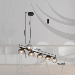 Luminosa Lighting Luminosa Dallerta Bar Pendant Ceiling Light Matt Black Smoke Glass Shade 7X G9 - thumbnail 7