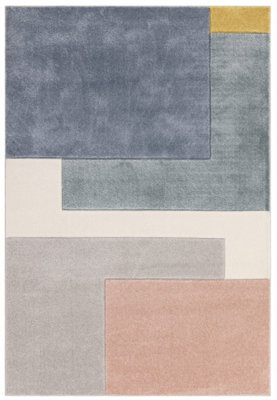 Grey Multicoloured Pink Modern Geometric 13mm Thick Stain-Resistant Rug For Living Room, & Dining Room-120Cm X 170Cm