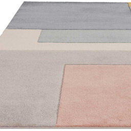 Grey Multicoloured Pink Modern Geometric 13mm Thick Stain-Resistant Rug For Living Room, & Dining Room-120Cm X 170Cm - thumbnail 6