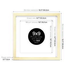 "9X9"" Gold Picture Frame - 9X9"" Square Frame With 8X8"" Mount For 9X9""/8X8"" Pictures Art Deco Style Room Decor, 1 Pack" - thumbnail 2