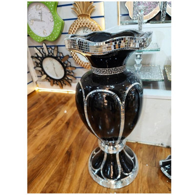 Black & Silver Floor Vase Large 40X60Cm Sparkly Silver Mirrored Floor Vase 07