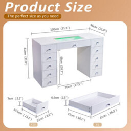 Fenchilin Dressing Table With Rgb Led Light Strip 11-Drawer Hollywood Makeup Vanity Desk - thumbnail 4