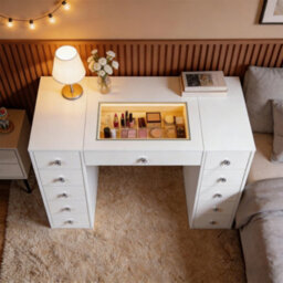 Fenchilin Dressing Table With Rgb Led Light Strip 11-Drawer Hollywood Makeup Vanity Desk - thumbnail 2