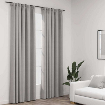 Berkfield Linen-Look Blackout Curtains With Hooks 2 Pcs Grey 140X225 Cm - image 1