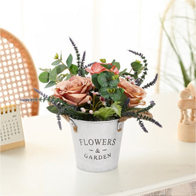 Living And Home Orange Artificial Potted Rose Flower Tabletop Decor - image 1