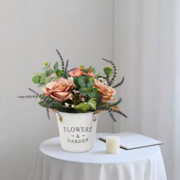 Living And Home Orange Artificial Potted Rose Flower Tabletop Decor - thumbnail 2