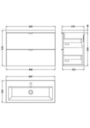 Hudson Reed Fusion Wall Hung 2 Drawer Vanity Unit & Ceramic Basin, Stylish Sink Vanity Unit, Gloss Grey, 800mm - thumbnail 5