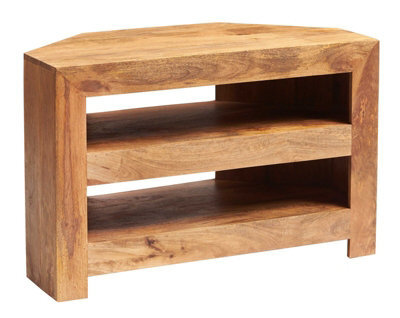 Buttercup Farm Toko Light Mango Open Corner Tv Unit - Solid Mango Wood - L54 X W100 X H65 Cm - image 1