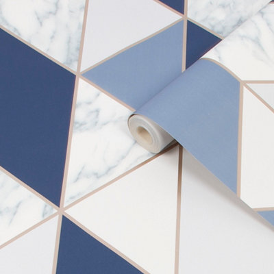 Sublime Marble Navy Metallic Effect Geometric Smooth Wallpaper