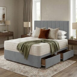 Adore Designs Portland Plush Velvet Divan Bed, Headboard & Mattress - 4Ft Small Double - Silver - 0 Drawers - thumbnail 1