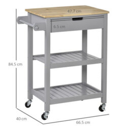Homcom Kitchen Trolley Utility Cart On Wheels With Rubberwood Worktop Towel Rack - thumbnail 3