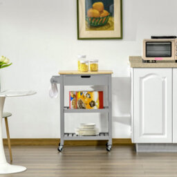Homcom Kitchen Trolley Utility Cart On Wheels With Rubberwood Worktop Towel Rack - thumbnail 7