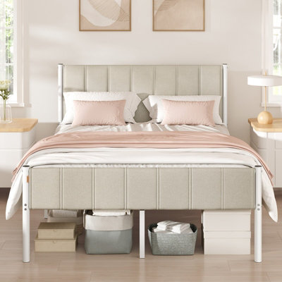 Vasagle Double Bed Frame, 135 X 190 Cm, With Upholstered Headboard, Metal Bed Frame, 500 Kg Weight Capacity - image 1