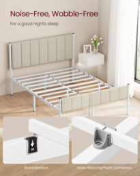 Vasagle Double Bed Frame, 135 X 190 Cm, With Upholstered Headboard, Metal Bed Frame, 500 Kg Weight Capacity - thumbnail 5