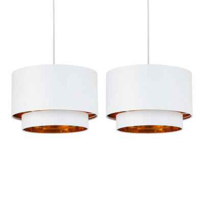 First Choice Lighting Set Of 2 Kozy - White And Gold 30Cm Pendant Shades - image 1