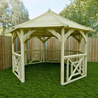 Octagonal Wooden Gazebo With Criss-Cross Balustrade Panels, Pressure Treated - 10Ft X 10Ft (3.1M X 3.1M)