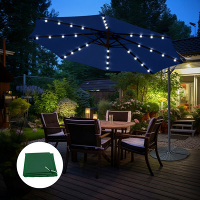 Sundaze 3M Blue Garden Banana Parasol Cantilever Umbrella Led Solar Patio W/ Base & Cover - image 1